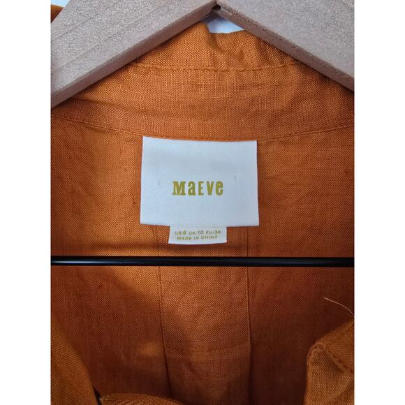 Anthropologie Maeve Linen Lace-Up Mini Dress Rust Orange Sz 6 - Picture 5 of 5